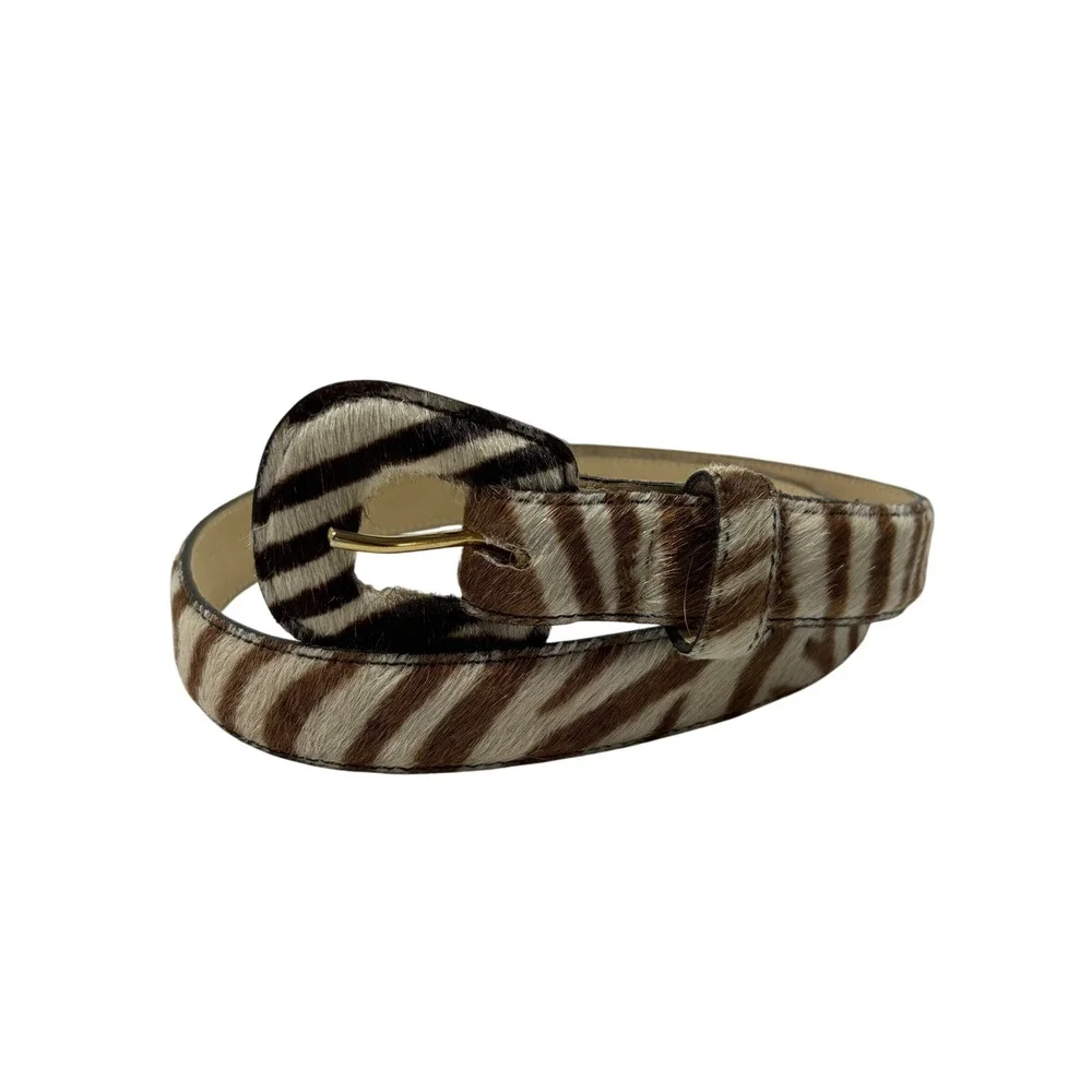 Guy Montague Womens Zebra Print Calf Hair Skinny Belt Brown Cream Small Q33